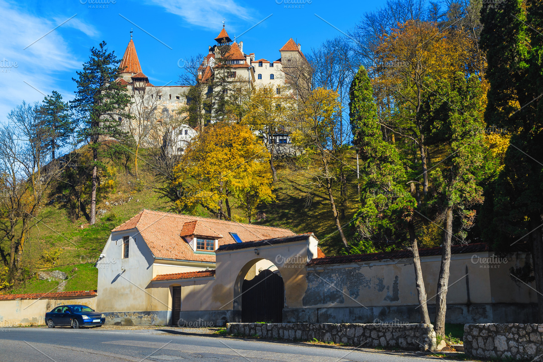 Autumn scenery and Bran castle, an Architecture Photo by Alpine Dreams