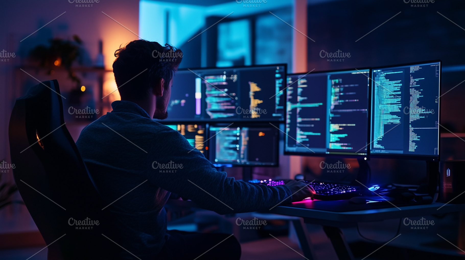 Focused programmer works late, a Technology Photo by MistyDay