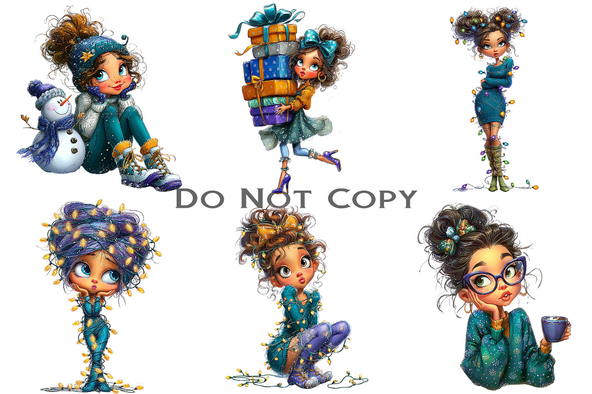 Quirky Christmas Girl Clipart Bundle, an Illustration by Craft Nest (Photo 7 of 8)