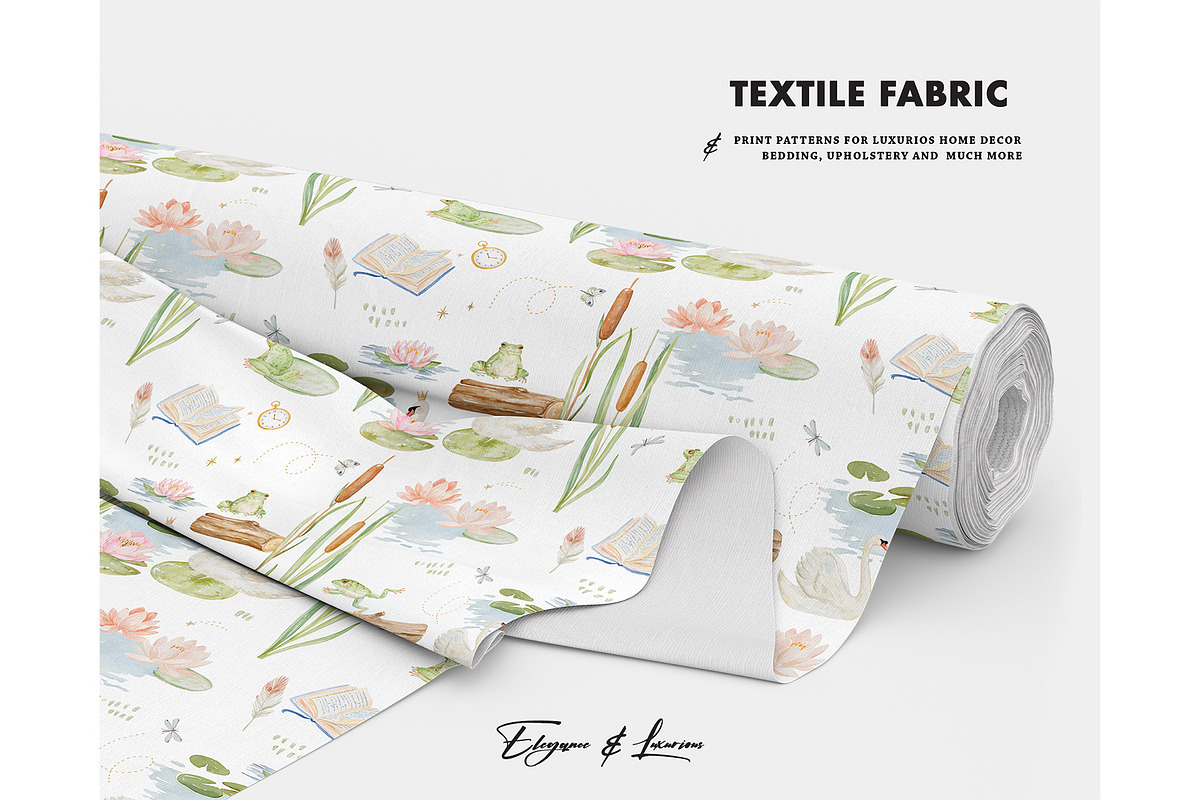 Swan Frog Log Pond Lilies pattern, a Pattern Graphic by Milatoo (Photo 3 of 3)