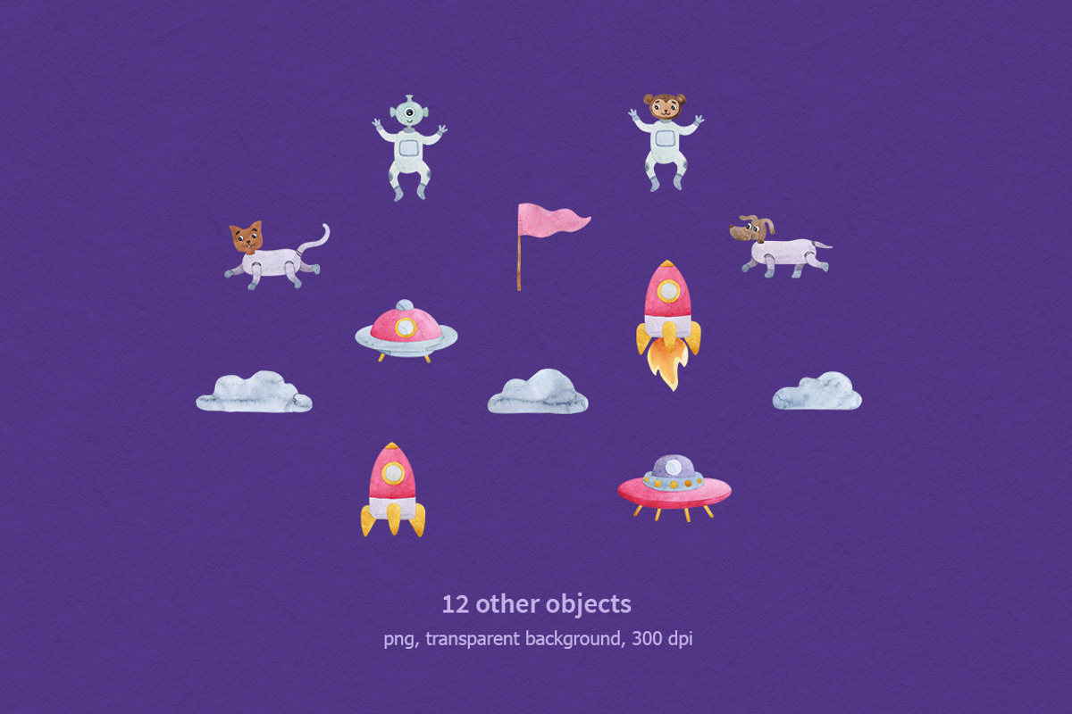 Watercolor space clipart with planet, an Animal Illustration by CreativeByLu (Photo 10 of 11)