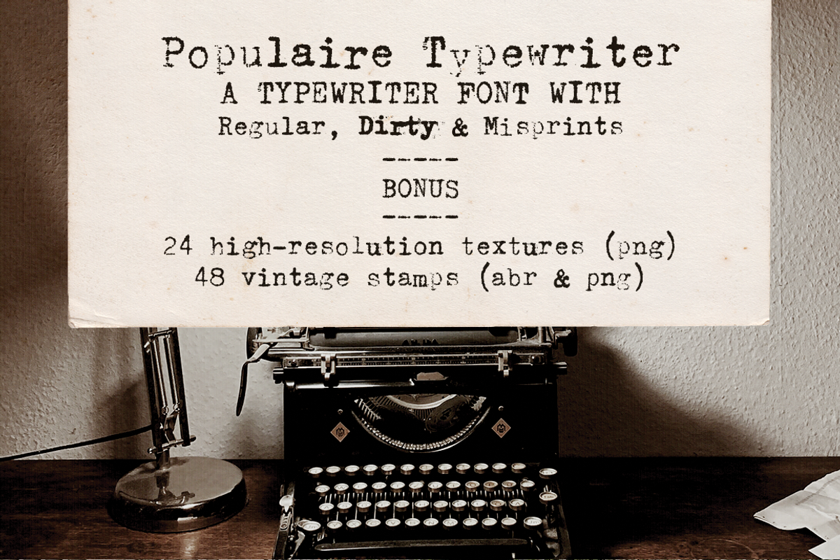 Populaire Typewriter Font & Extras, a Serif Font by Ana's Fonts (Photo 1 of 11)