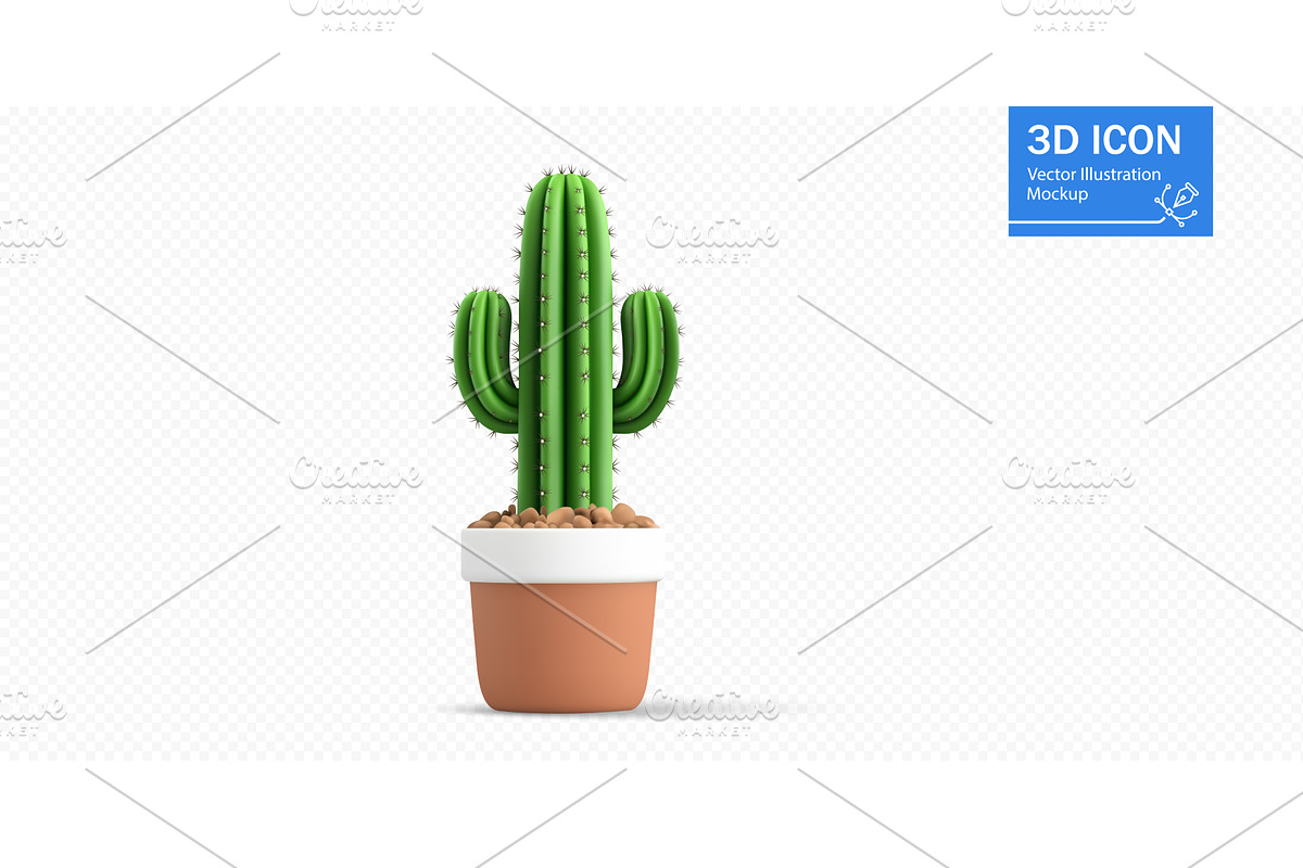 Bright green cactus in a modern pot, an Object Illustration by ZinetroN