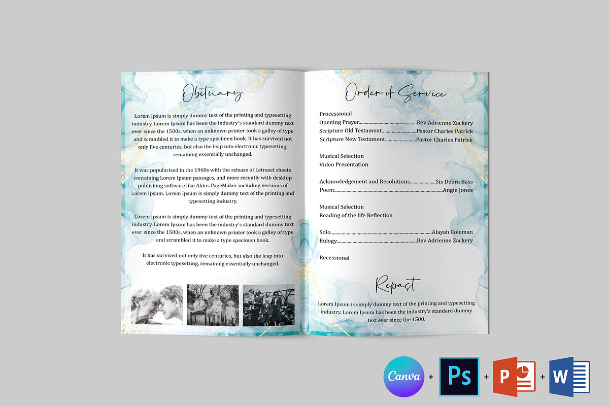 Turquoise Funeral Program Template, a Brochure Template by Designscozy (Photo 6 of 8)