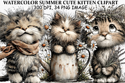 Watercolor Summer Cute Kitten PNG, a Seasonal Illustration by Canvas Craft (Thumbnail 1 of 7)