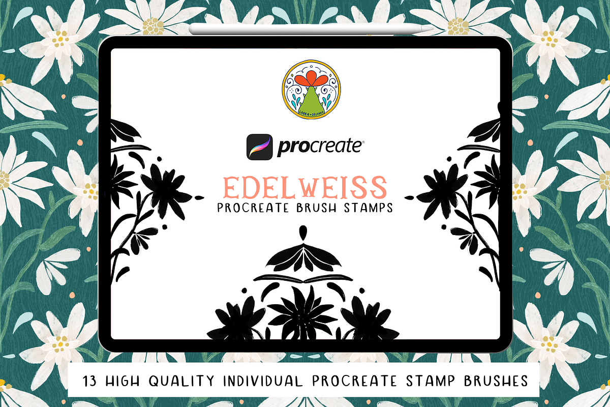 Procreate Brush Stamps - Edelweiss, a Brush Add-On by Gabba Delgado (Photo 1 of 4)