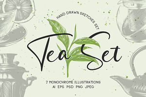 Hand drawn tea drink sketches