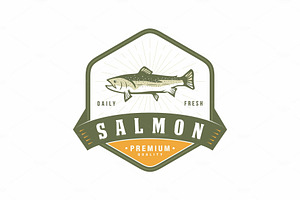 Salmon emblem logo design vector, a Branding & Logo Template by swarnstudio
