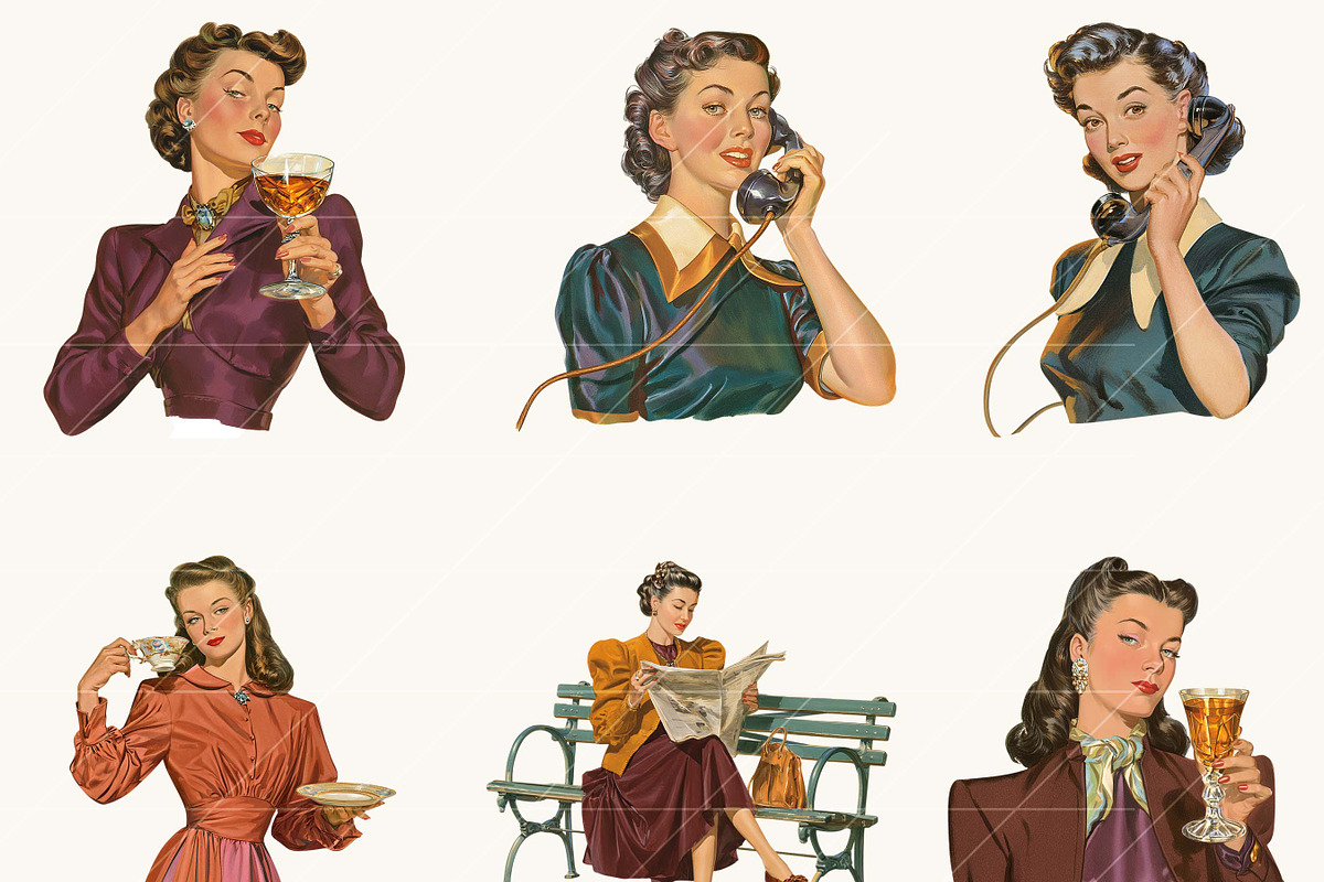 1940s Vintage Ladies Clipart, a Person Illustration by BusyDaydesign (Photo 6 of 9)