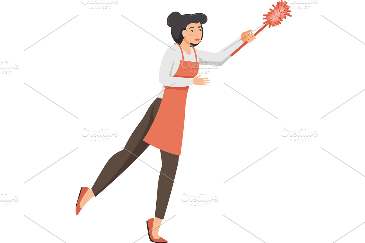 Woman in apron with dust brush, an Object Illustration by Sky Pics Studio