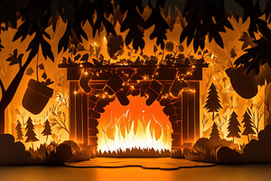 Creative layered paper cut fireplace, a Photo by Pavel_design