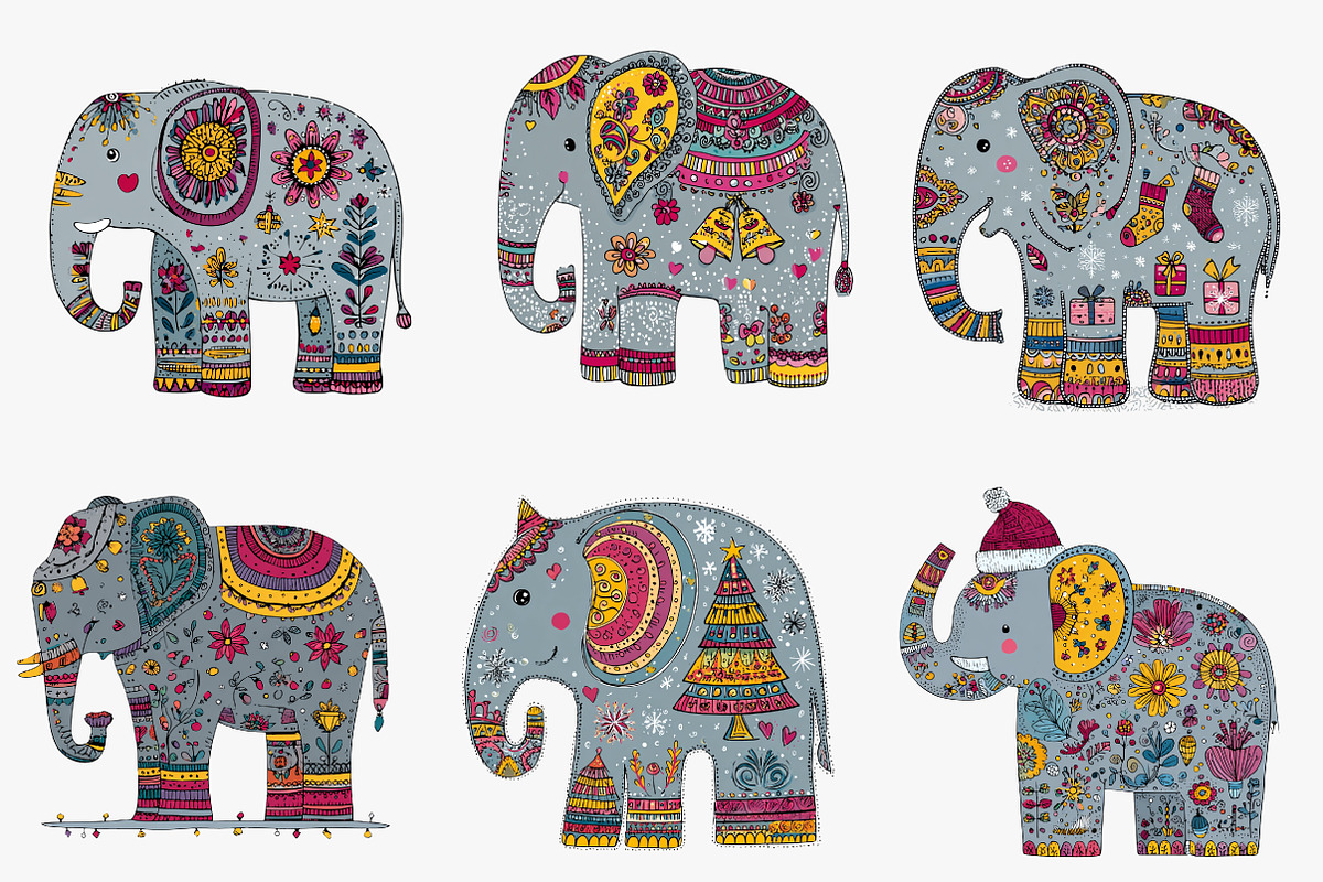 Quirky Christmas Elephant clipart, an Illustration by CreationArt (Photo 4 of 6)