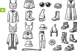 Vintage Fashion Icons Vector Set, an Object Graphic by RT Studio