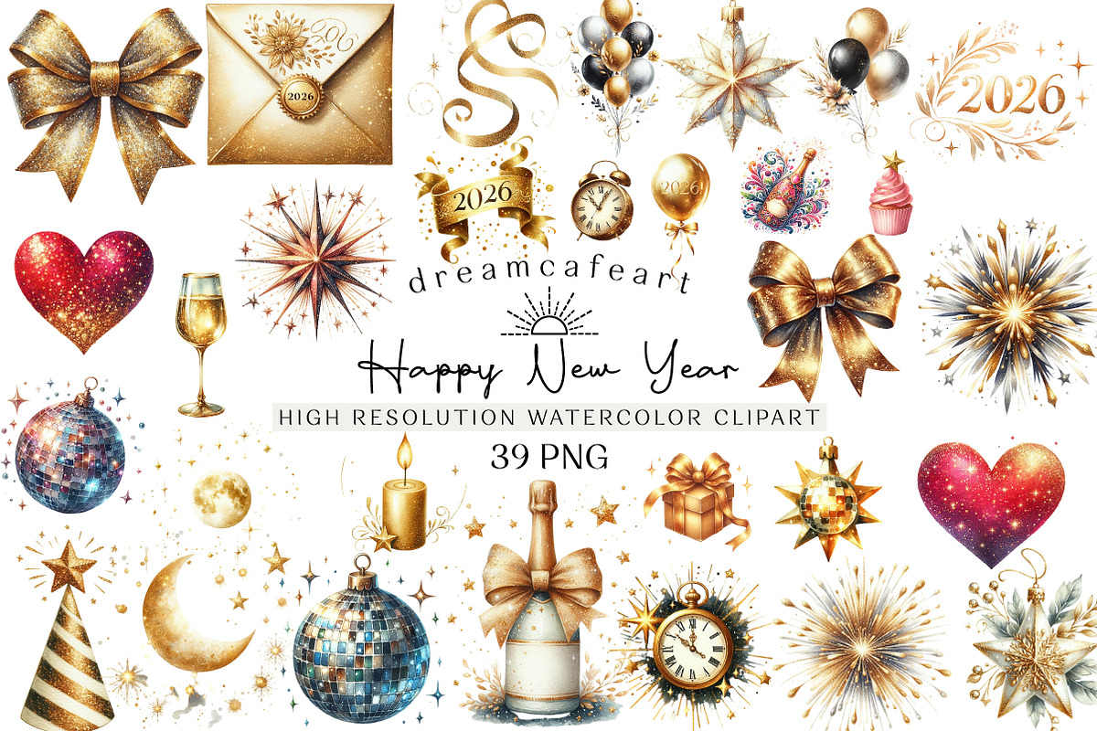 Happy New Year Sublimation Clipart, an Illustration by DreamCafeArt (Photo 1 of 6)
