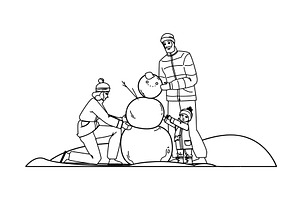 snow building snowman family vector, a Person Illustration by pikepicture