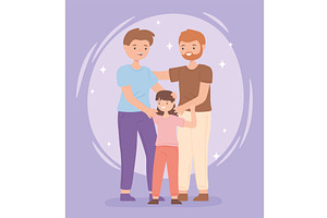 gay male couple with daughter, a Person Illustration by studiogstock