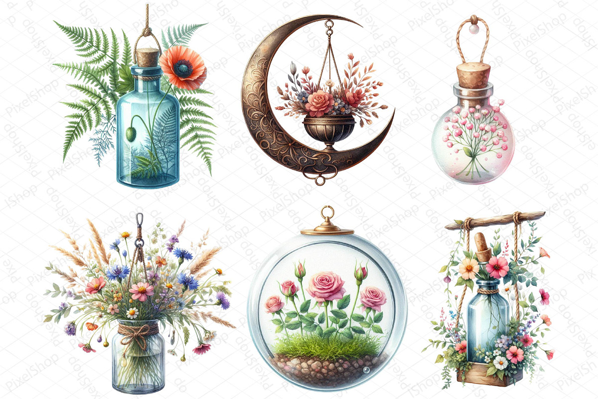 Flower Hanging Plant Vase Clipart, an Illustration by DreamPrint404 (Photo 3 of 5)