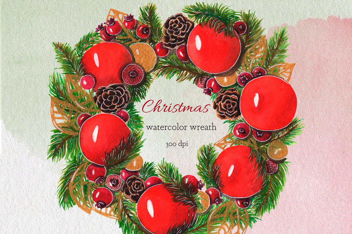 Watercolor Christmas wreath png, an Illustration by AnastasiaWatercolor (Photo 1 of 5)