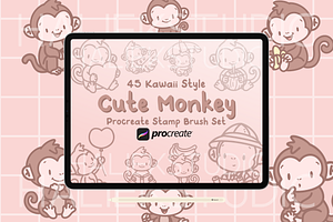 Monkey Procreate Stamp Brush Set