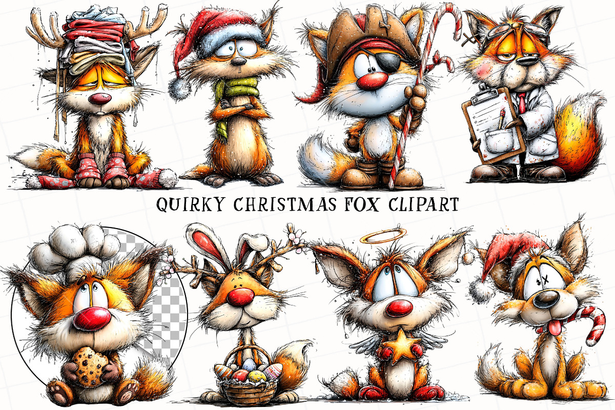 Quirky Christmas Fox Clipart, an Illustration by OK Design (Photo 2 of 6)