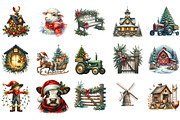 Christmas Farm Watercolor Clipart, an Illustration by Designking (Thumbnail 2 of 5)