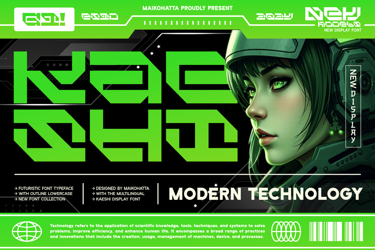 Kaeshi - Modern Techno Typeface, a Handwritten Font by MaikoHatta (Photo 1 of 8)