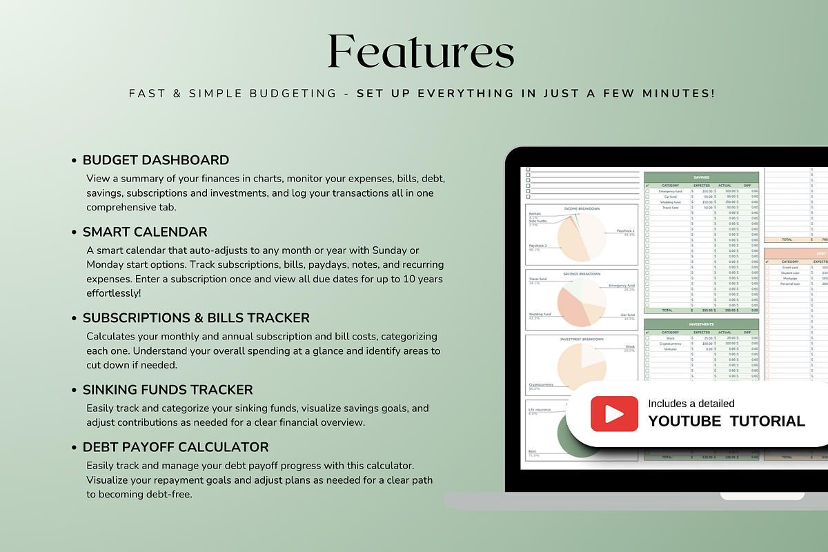 Ultimate Monthly Budget - Green, a Templates & Theme by The Creative Plans co (Photo 3 of 10)