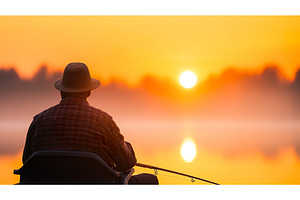 Elderly caucasian male fishing at, a Nature Photo by Lermont51