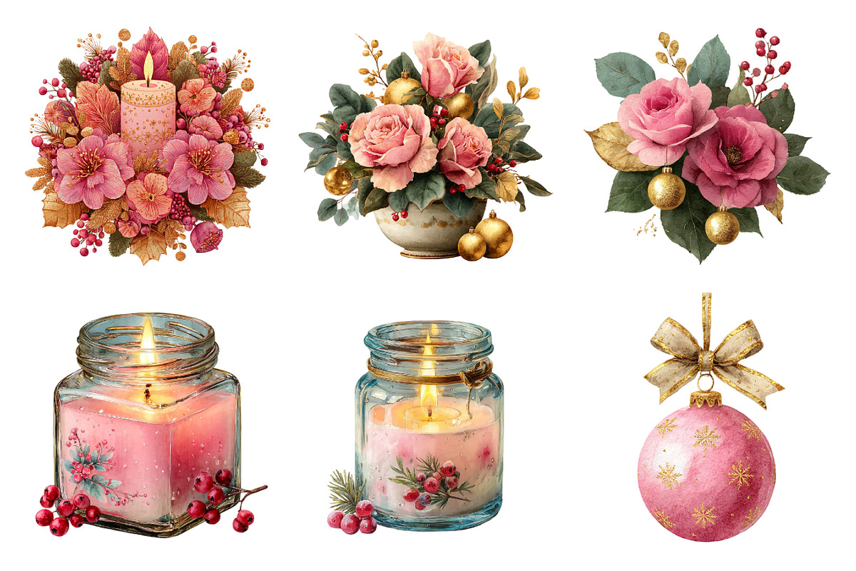Pink Christmas Clipart PNG, an Illustration by SinaCreation (Photo 3 of 7)