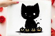 Whimsical Halloween Black Cat Clipar, an Animal Illustration by designcity5 (Thumbnail 3 of 5)