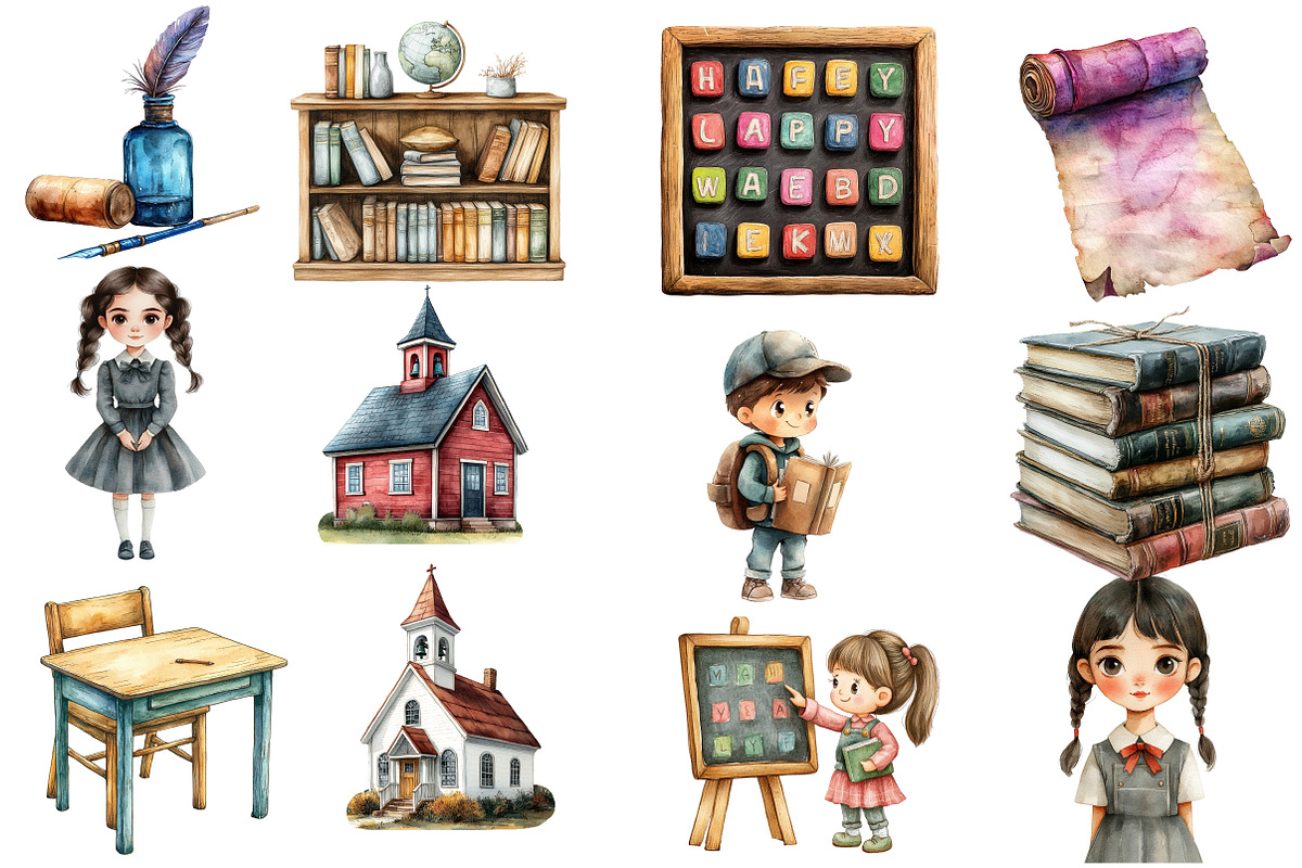 Vintage Back to School Clipart, an Illustration by Designworld (Photo 3 of 5)