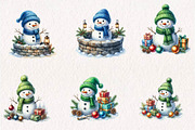 Watercolor Snowman Collection, a Seasonal Illustration by CreationArt (Thumbnail 2 of 7)