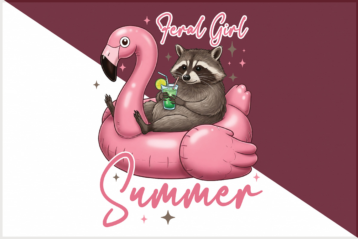 Feral Girl Summer Raccoon Png, an Illustration by Sublimation Artist (Photo 3 of 6)