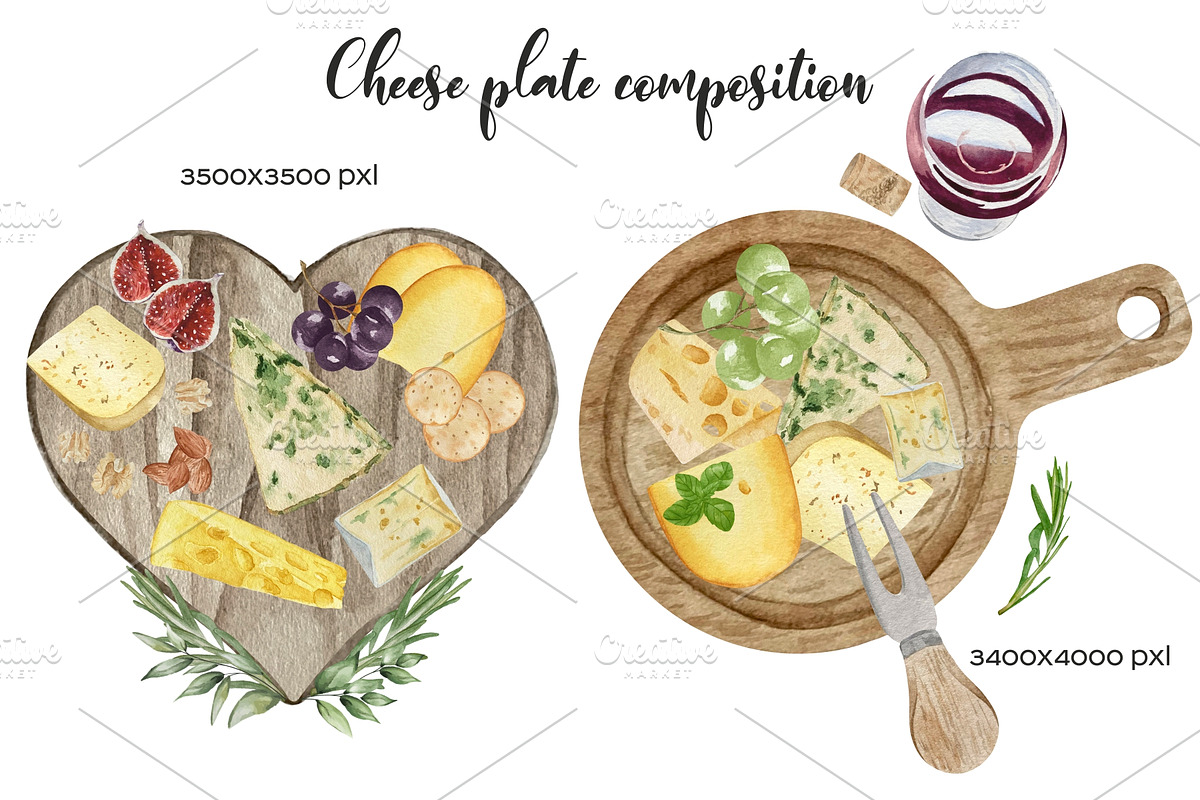 Watercolor Cheese Board Logo, an Illustration by Art and Funny (Photo 3 of 5)