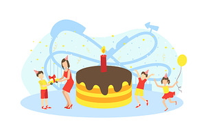 Birthday Party, Tiny Mother and, a Person Illustration by TopVectors