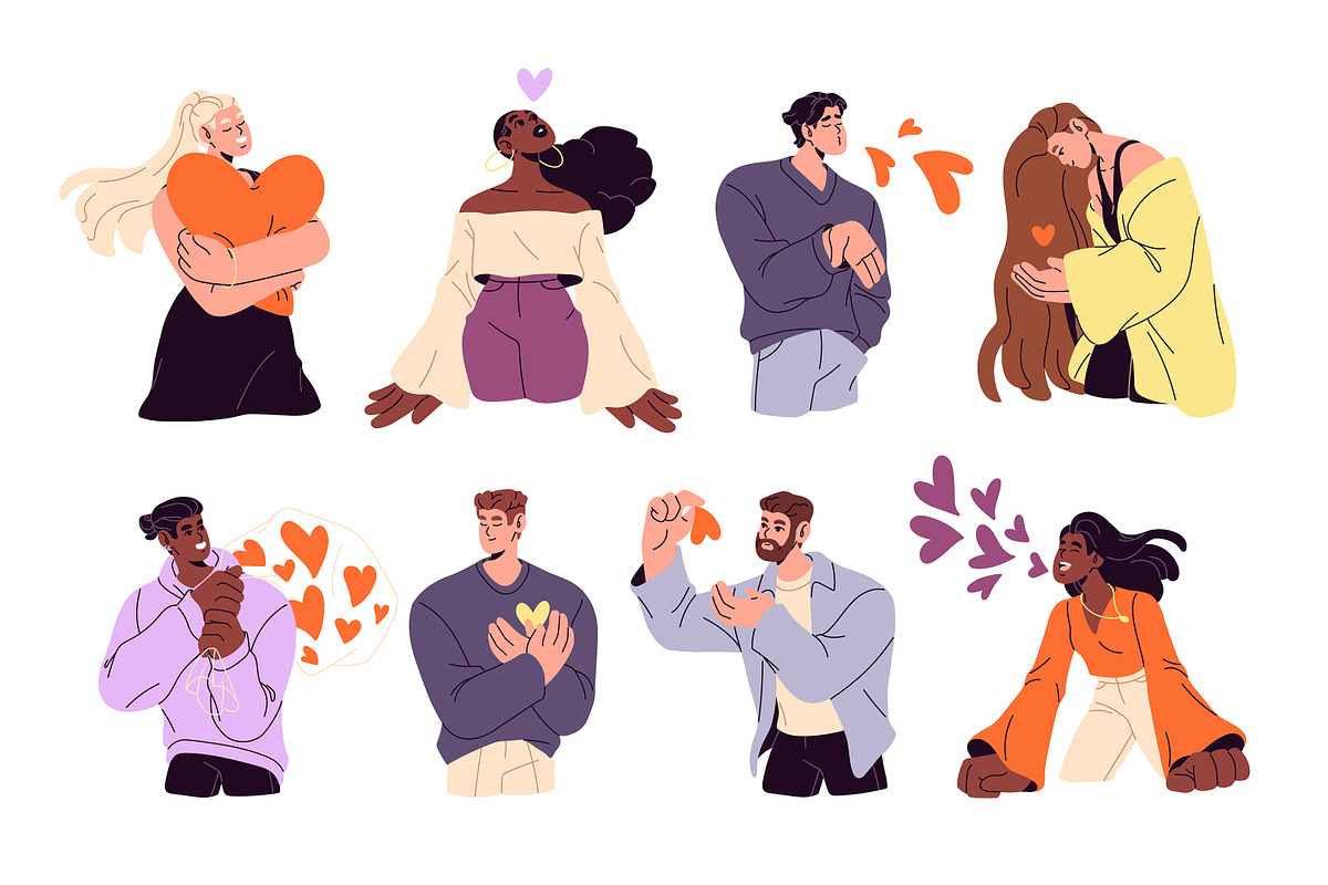 People with hearts, love concept set, a Person Illustration by PaperTrident (Photo 1 of 10)