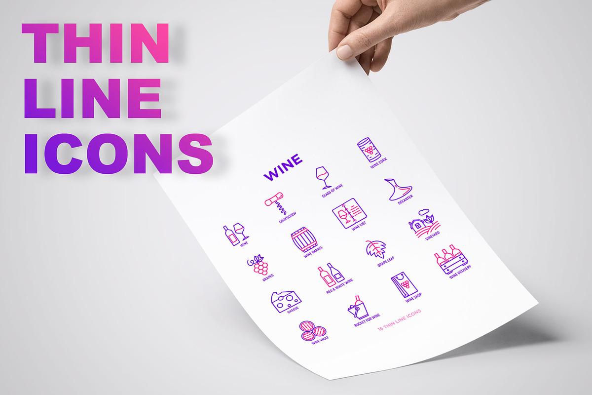 Wine | 16 Thin Line Icons Set, an Outline Icon by Alex Blogoodf (Photo 3 of 9)