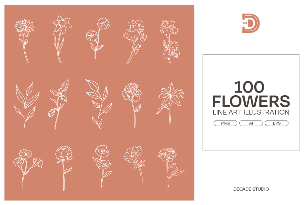 Flower Line Art Illustrations, an Object Graphic by Decade Studio (Photo 1 of 4)