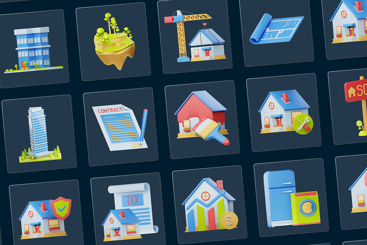 3D Real Estate Icons, an Architecture 3D Model by Flat Icons (Photo 7 of 8)