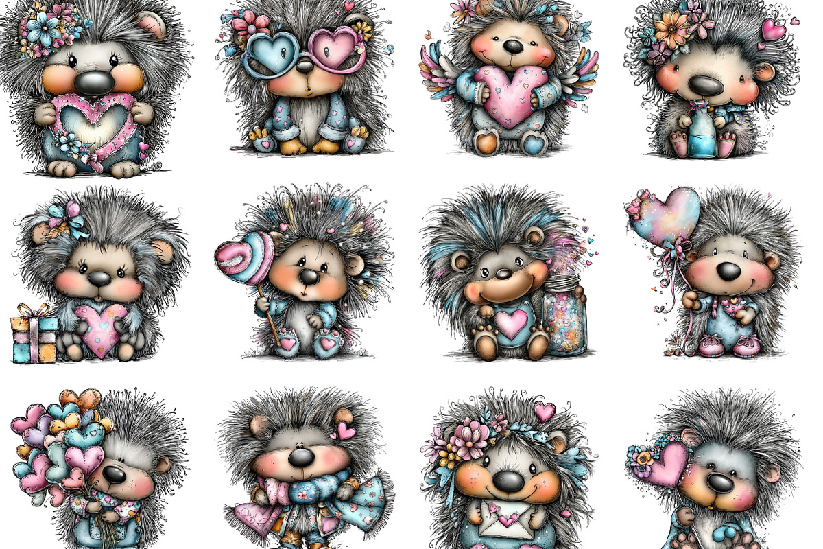 Whimsical Valentine Hedgehog Clipart, an Illustration by Designking (Photo 2 of 4)