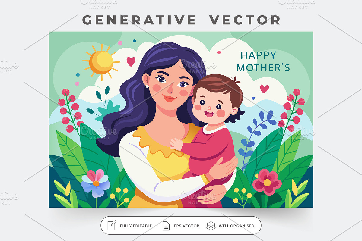A cheerful mother holds her baby, su, a Graphic by Iftikhar Alam