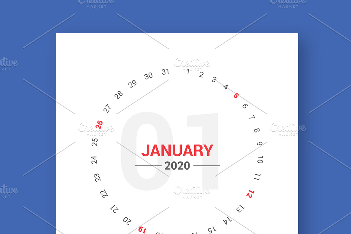 Calendar 2020 Round Style, a Stationery Template by WORAKAMON Design Studio (Photo 1 of 4)