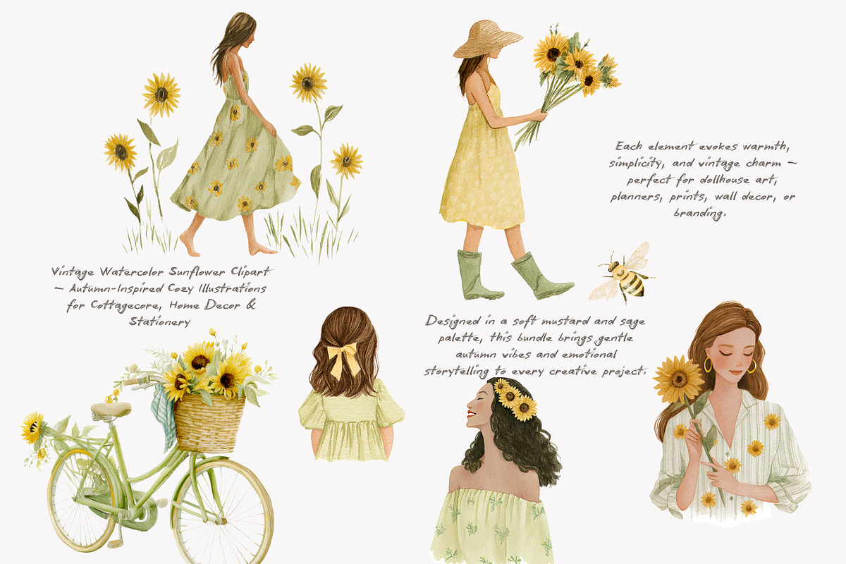 sunflower cottagecore clipart set, a Decorative Illustration by Patishop Art (Photo 6 of 10)