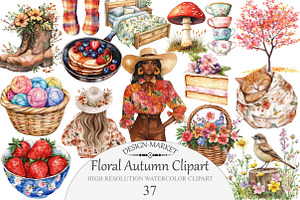 Watercolor Floral Autumn Clipart, an Illustration by Design Market