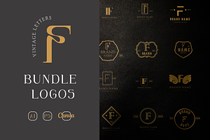 F letter MINIMAL VINTAGE LOGOS