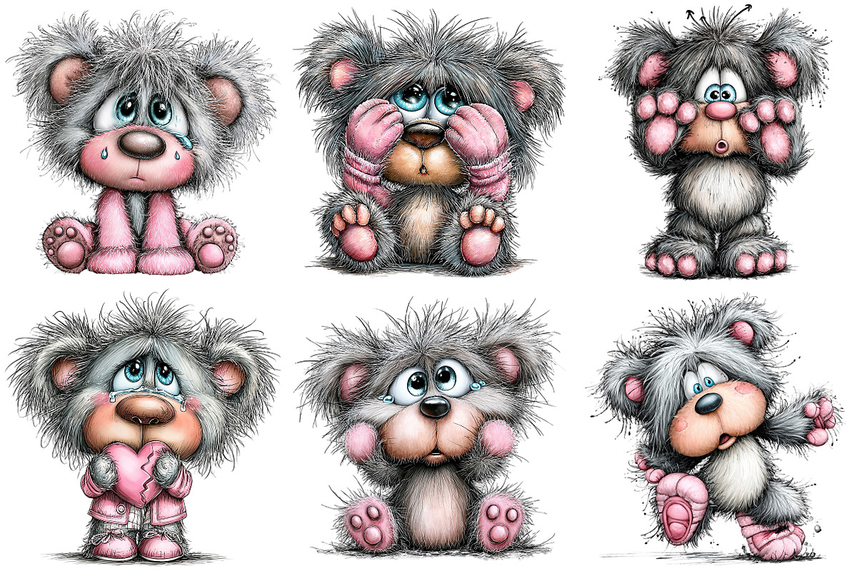 Funny Panic teddy bear Clipart, an Illustration by Craft Nest (Photo 6 of 11)