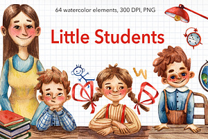 Little Students - Watercolor Clipart