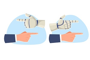 Human and robot arms pointing in, a Technology Illustration by Vectorbuum
