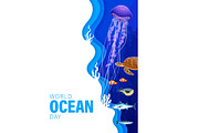 World oceans day paper cut poster, an Illustration by Vector Tradition (Thumbnail 3 of 3)