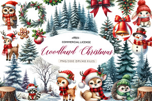 Woodland Christmas Clipart, an Illustration by CreationArt